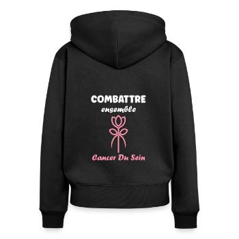 Sensibilisation cancer du sein - Sweat à capuche zippé Premium bio Femme - noir - Dos - Julia (174cm)
