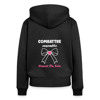 Sensibilisation cancer du sein - Sweat à capuche zippé Premium bio Femme - noir - Dos - Julia (174cm)