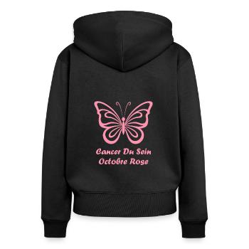 Sensibilisation cancer du sein - Sweat à capuche zippé Premium bio Femme - noir - Dos - Julia (174cm)