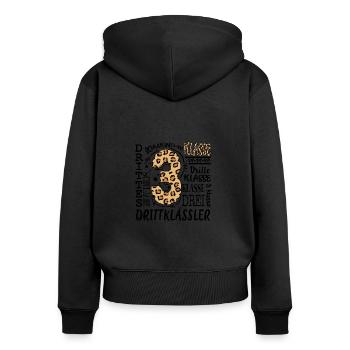 3.Klasse - Frauen Premium Bio Zip Hoodie - Schwarz - Hinten - Julia (174cm)
