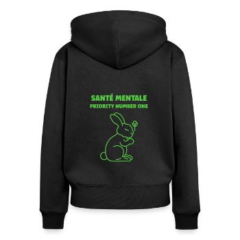 sensibilisation santé mentale - Sweat à capuche zippé Premium bio Femme - noir - Dos - Julia (174cm)