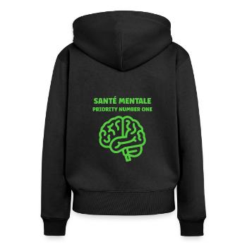 sensibilisation santé mentale - Sweat à capuche zippé Premium bio Femme - noir - Dos - Julia (174cm)