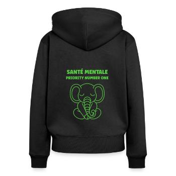 sensibilisation santé mentale - Sweat à capuche zippé Premium bio Femme - noir - Dos - Julia (174cm)