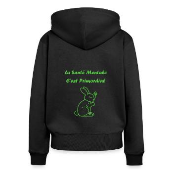 sensibilisation santé mentale - Sweat à capuche zippé Premium bio Femme - noir - Dos - Julia (174cm)