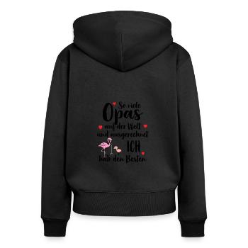 Meilleur grand-père, tant de grands-pères, j’ai le meilleur - Sweat à capuche zippé Premium bio Femme - noir - Dos - Julia (174cm)