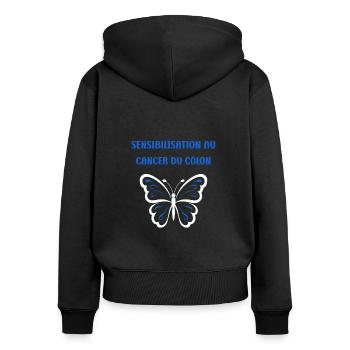 Sensibilisation au cancer du côlon - Sweat à capuche zippé Premium bio Femme - noir - Dos - Julia (174cm)
