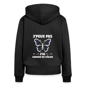 Sensibilisation au cancer du côlon - Sweat à capuche zippé Premium bio Femme - noir - Dos - Julia (174cm)