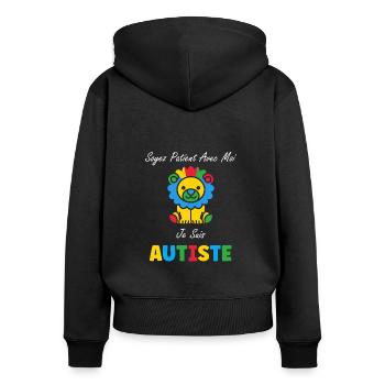Soyez patient avec moi je suis autiste - Sweat à capuche zippé Premium bio Femme - noir - Dos - Julia (174cm)