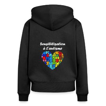 sensibilisation a l'autisme autiste - Sweat à capuche zippé Premium bio Femme - noir - Dos - Julia (174cm)