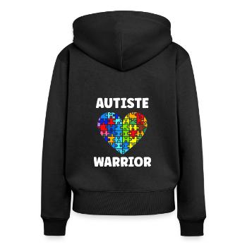 sensibilisation a l'autisme autiste - Sweat à capuche zippé Premium bio Femme - noir - Dos - Julia (174cm)
