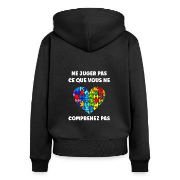 sensibilisation a l'autisme autiste - Sweat à capuche zippé Premium bio Femme - noir - Dos - Julia (174cm)