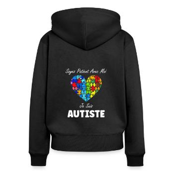 sensibilisation a l'autisme autiste - Sweat à capuche zippé Premium bio Femme - noir - Dos - Julia (174cm)