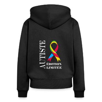 sensibilisation a l'autisme autiste - Sweat à capuche zippé Premium bio Femme - noir - Dos - Julia (174cm)