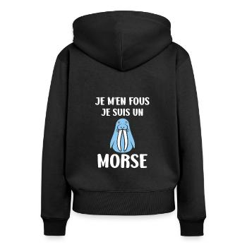 Animal humour Morse - Sweat à capuche zippé Premium bio Femme - noir - Dos - Julia (174cm)