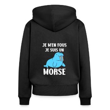 Animal humour Morse - Sweat à capuche zippé Premium bio Femme - noir - Dos - Julia (174cm)