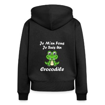 Humour Crocodile - Sweat à capuche zippé Premium bio Femme - noir - Dos - Julia (174cm)