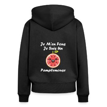 Humour Pamplemousse - Sweat à capuche zippé Premium bio Femme - noir - Dos - Julia (174cm)