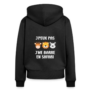 humour safari - Sweat à capuche zippé Premium bio Femme - noir - Dos - Julia (174cm)