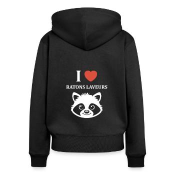 Humour Raton laveur - Sweat à capuche zippé Premium bio Femme - noir - Dos - Julia (174cm)