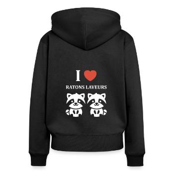 Humour Raton laveur - Sweat à capuche zippé Premium bio Femme - noir - Dos - Julia (174cm)