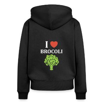 humour brocoli - Sweat à capuche zippé Premium bio Femme - noir - Dos - Julia (174cm)