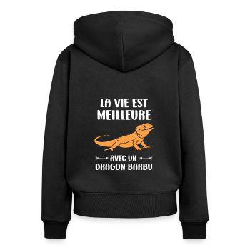 Dragon barbu - Sweat à capuche zippé Premium bio Femme - noir - Dos - Julia (174cm)