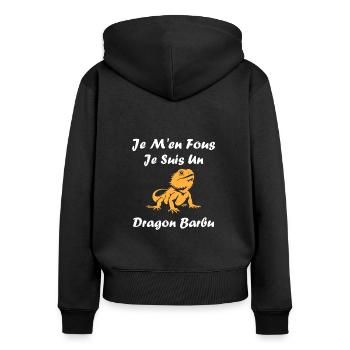 Dragon barbu - Sweat à capuche zippé Premium bio Femme - noir - Dos - Julia (174cm)