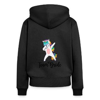 Team Braut Braut Zukunft Junggesellenabschied Geschenk Mädchen Einhorn - Frauen Premium Bio Zip Hoodie - Schwarz - Hinten - Julia (174cm)