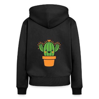 Kaktus - Frauen Premium Bio Zip Hoodie - Schwarz - Hinten - Julia (174cm)