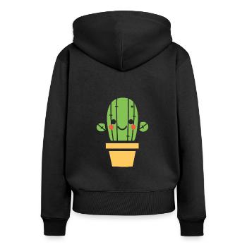Kaktus - Frauen Premium Bio Zip Hoodie - Schwarz - Hinten - Julia (174cm)