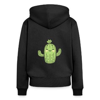 Kaktus - Frauen Premium Bio Zip Hoodie - Schwarz - Hinten - Julia (174cm)