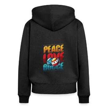 Peace Love Boccia - Éventails de Boccia Style Vintage - Sweat à capuche zippé Premium bio Femme - noir - Dos - Julia (174cm)
