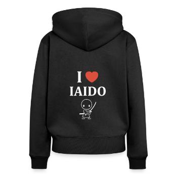 iaido - Frauen Premium Bio Zip Hoodie - Schwarz - Hinten - Julia (174cm)