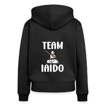 iaido - Frauen Premium Bio Zip Hoodie - Schwarz - Hinten - Julia (174cm)
