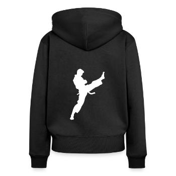 Karate - Frauen Premium Bio Zip Hoodie - Schwarz - Hinten - Julia (174cm)