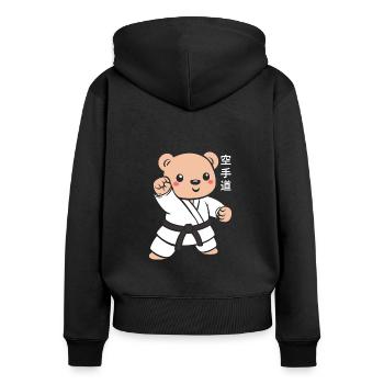 Karate - Frauen Premium Bio Zip Hoodie - Schwarz - Hinten - Julia (174cm)