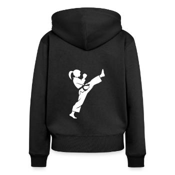Karate - Frauen Premium Bio Zip Hoodie - Schwarz - Hinten - Julia (174cm)