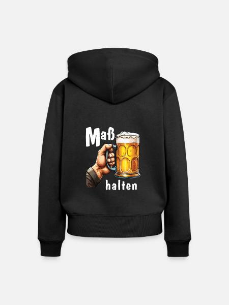 BIERKRUG Maß halten - Frauen Premium Bio Zip Hoodie - Schwarz