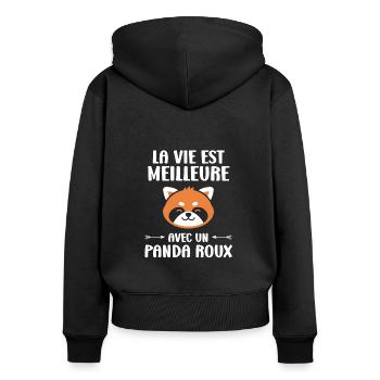 Panda roux - Sweat à capuche zippé Premium bio Femme - noir - Dos - Julia (174cm)