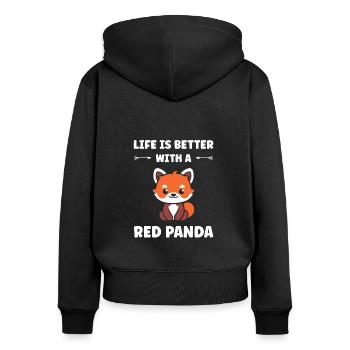 Panda roux - Sweat à capuche zippé Premium bio Femme - noir - Dos - Julia (174cm)