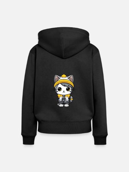 Katze Winter Comic Niedlich - Frauen Premium Bio Zip Hoodie - Schwarz