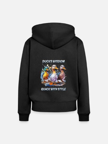 DUCKS WISDOM QUACK WITH STYLE - Frauen Premium Bio Zip Hoodie - Schwarz