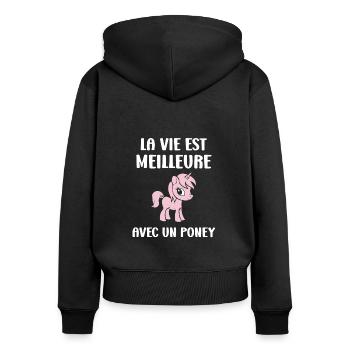 Humour poney - Sweat à capuche zippé Premium bio Femme - noir - Dos - Julia (174cm)