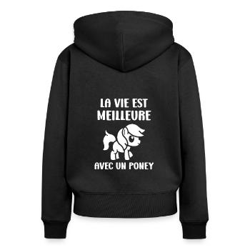 Humour poney - Sweat à capuche zippé Premium bio Femme - noir - Dos - Julia (174cm)