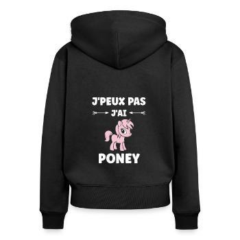 Humour poney - Sweat à capuche zippé Premium bio Femme - noir - Dos - Julia (174cm)