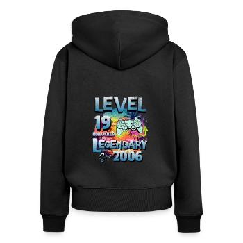 Level 19 Freigeschaltet seit 1982 Geburtstag - Frauen Premium Bio Zip Hoodie - Schwarz - Hinten - Julia (174cm)