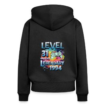 Level 31 Freigeschaltet seit 1982 Geburtstag - Frauen Premium Bio Zip Hoodie - Schwarz - Hinten - Julia (174cm)