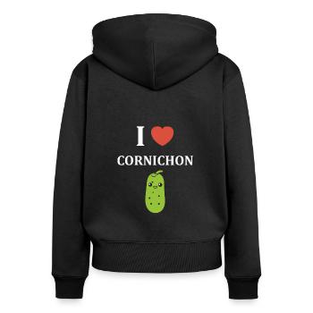cornichon - Sweat à capuche zippé Premium bio Femme - noir - Dos - Julia (174cm)