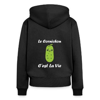Humour cornichon - Sweat à capuche zippé Premium bio Femme - noir - Dos - Julia (174cm)