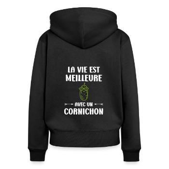 cornichon - Sweat à capuche zippé Premium bio Femme - noir - Dos - Julia (174cm)